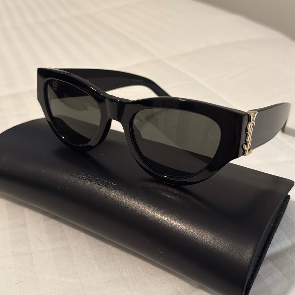 Yves Saint Laurent Black Cat Eye Sunglasses with Gold Detail
